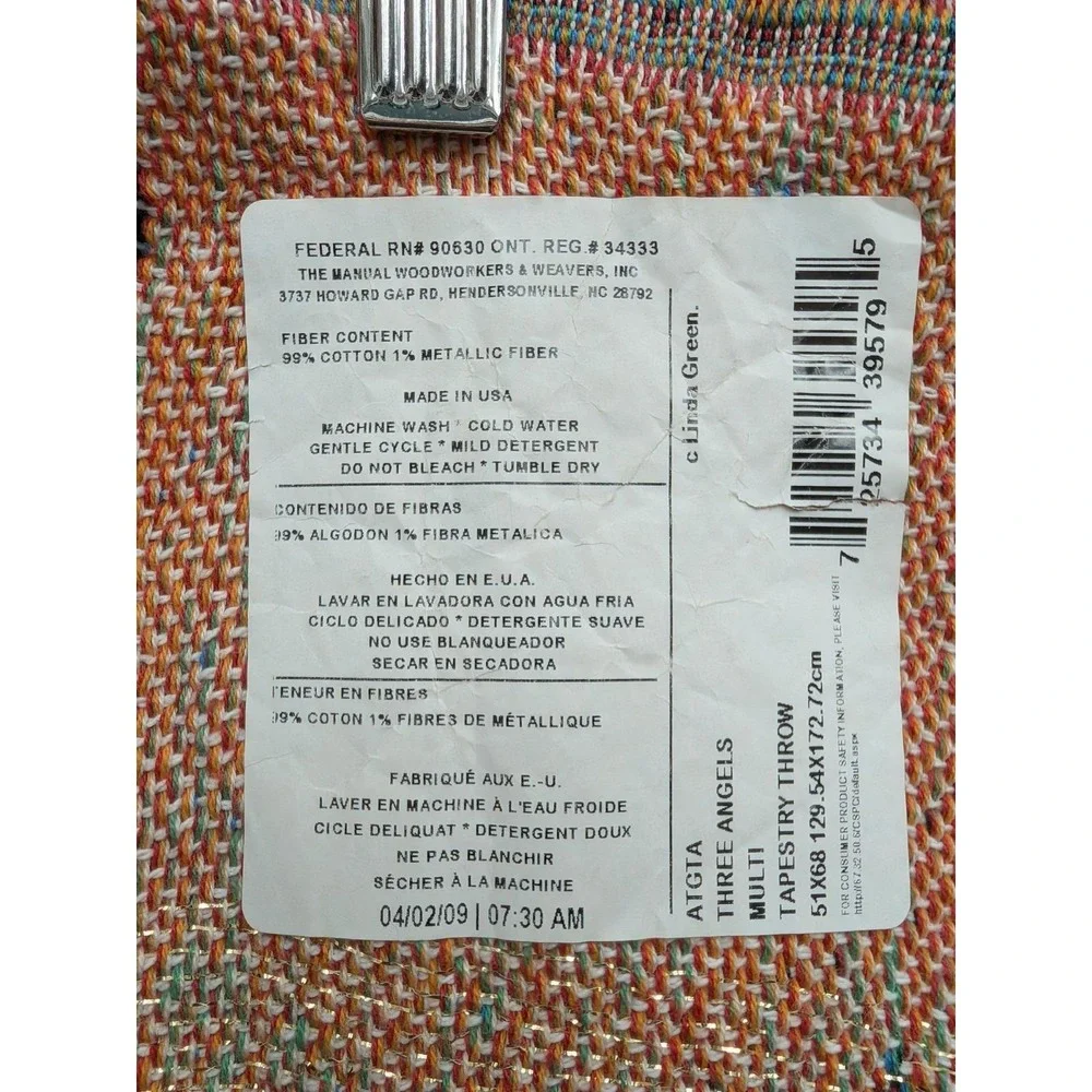 Linda Green Three Angels Tapestry Throw NWT Christmas Holiday Blanket 51
